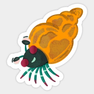 Happy Little Hermit Crab on Green Background Sticker
